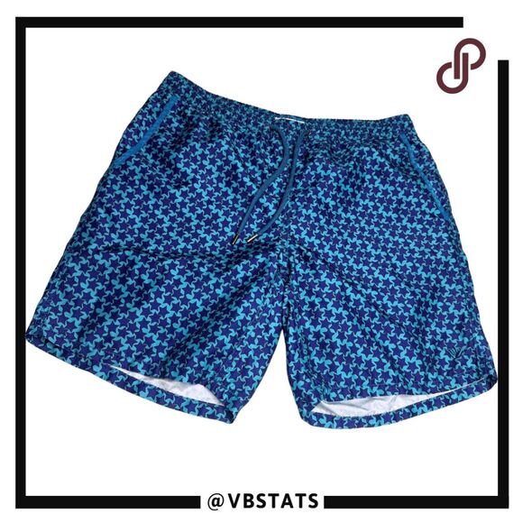 Beach Bros. Men's Star Print Elastic Waist Lined Swim Trunks Blue Purple Medium - Picture 1 of 10